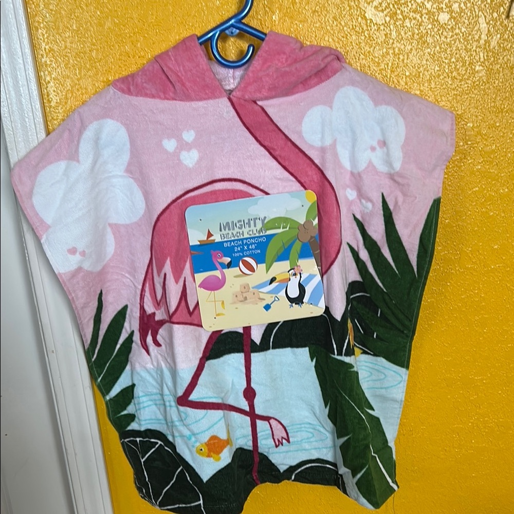 Pink Flamingo Hooded Towel Poncho
